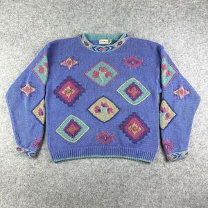 Vintage LL Bean Sweater Women L Geometric Floral Fairy Kei Artsy Colorful Preppy